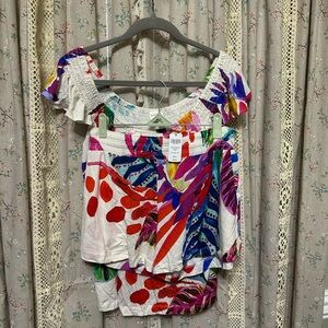 Soma Cool Nights Smocked Ruffle Top & Shorts Pajamas Lounge Size Small NWT